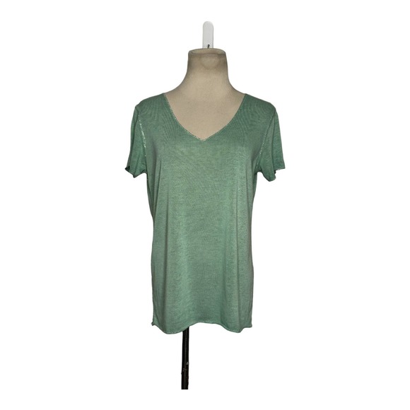 Sunny Studio Paris green short sleeves v neck tee size Medium - Picture 10 of 10